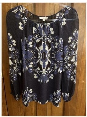 Gorgeous Tory Burch Long Sleeve Blouse Navy Gray Design Size 4